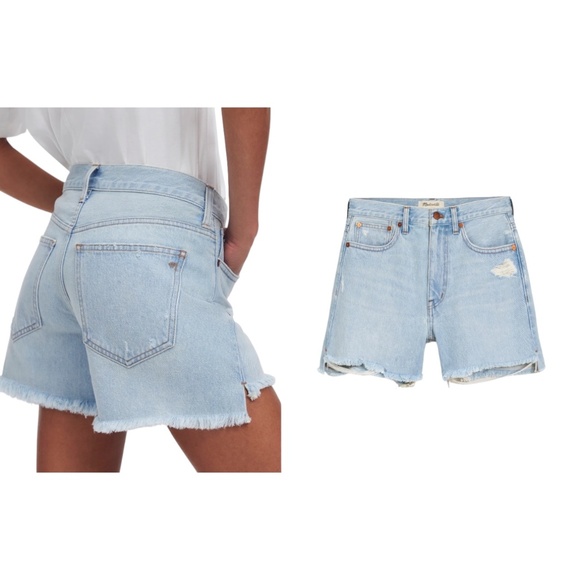 Madewell Women 26 Relaxed Mid-Length Denim Raw Hem Distress Shorts Wengler Wash - Picture 10 of 10